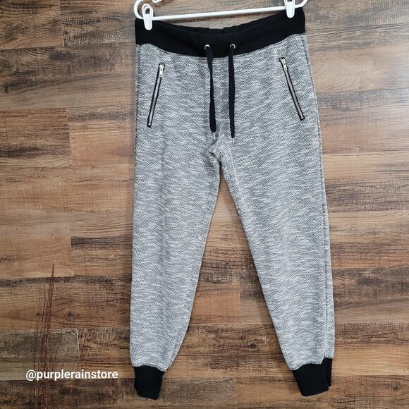 Green Tea Joggers XL Terry Knit High Rise Black White Stretch Athleisure Active - Picture 1 of 10